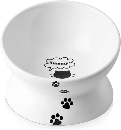 Cat Bowl anti Vomiting, Raised Food Bowls, Tilted Elevated Bowl, Ceramic Pet Food Bowl for Flat Faced Cats, Small Dogs, Protect Pet'S Spine, Dishwasher Safe (5 Inches, White)