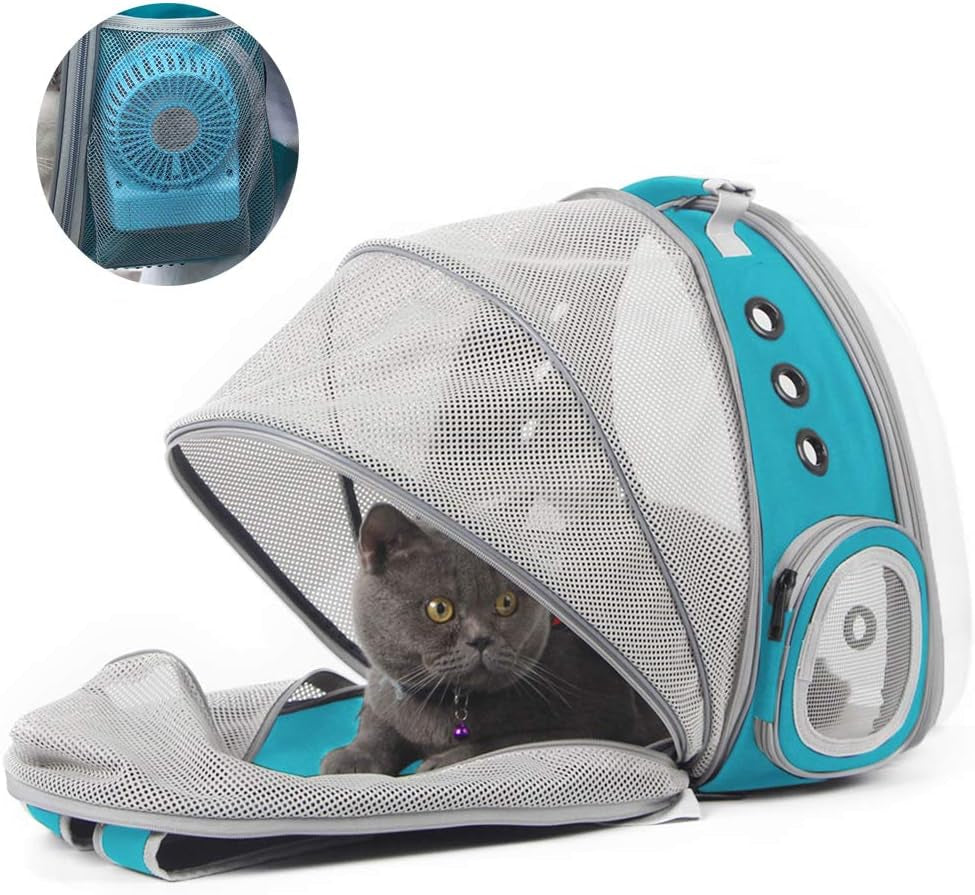 Cat Travel Backpack with Fan, Fit up to 12 Lbs, Space Capsule Astronaut Clear Bubble Window Pet Backpack for Cats