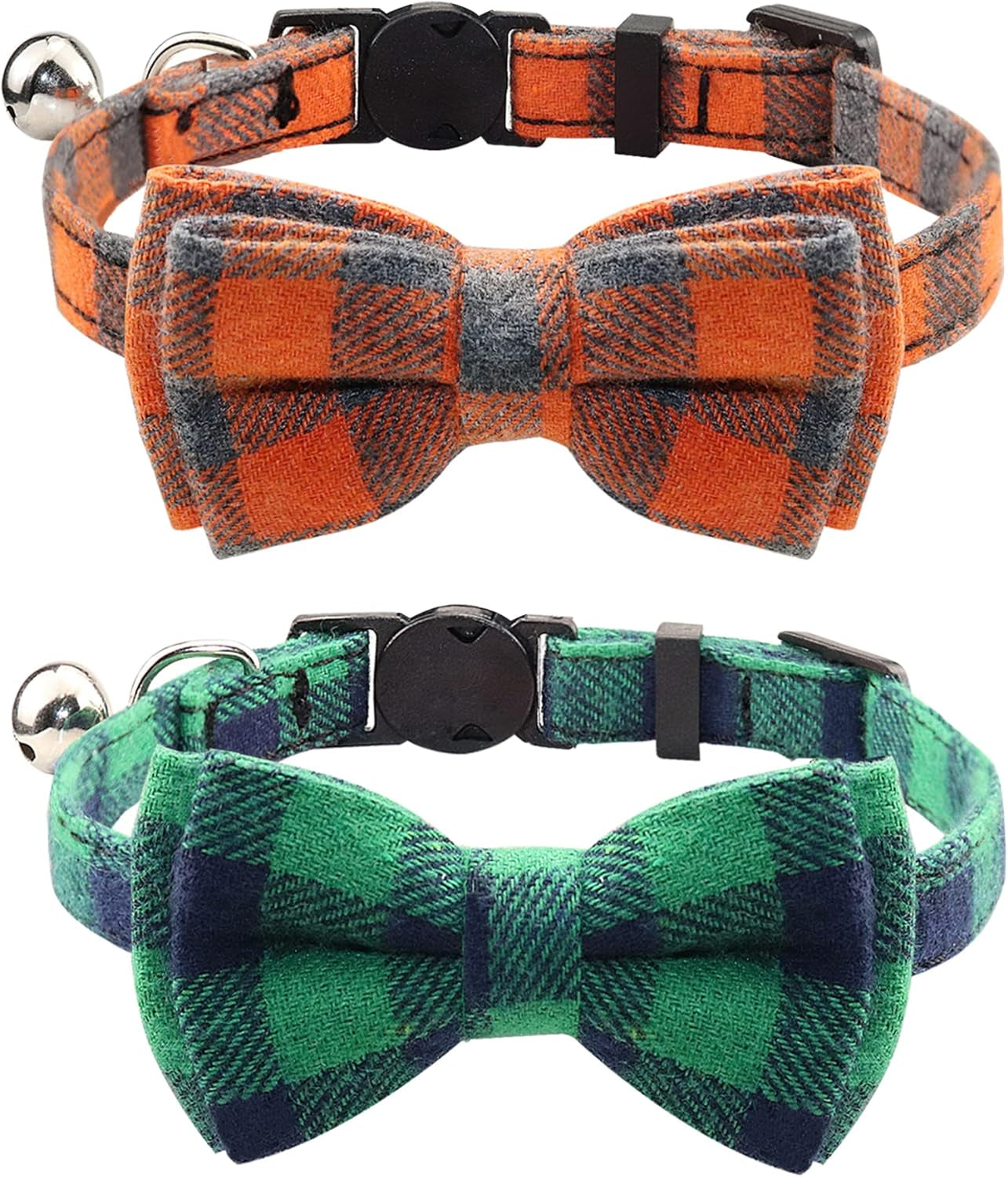 Upgraded Cat Collar with Bells, Breakaway Cat Collars with Bow Tie, 1 Pack Safety Plaid Kitten Collars