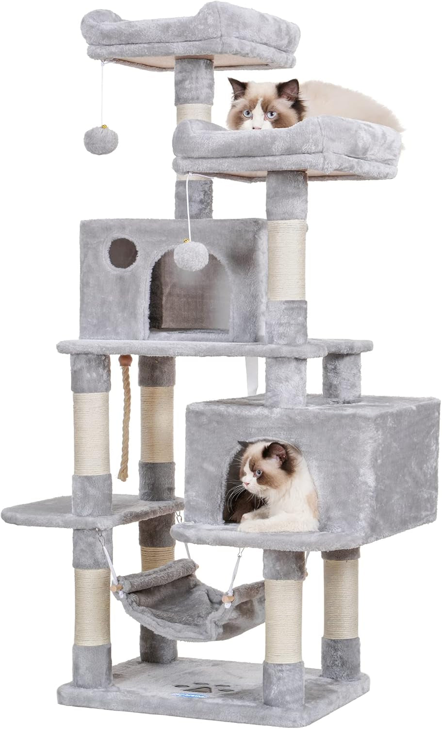 Large Multi-Level Cat Tree Condo Furniture with Sisal-Covered Scratching Posts, 2 Bigger Plush Condos, Perch Hammock for Kittens, Cats