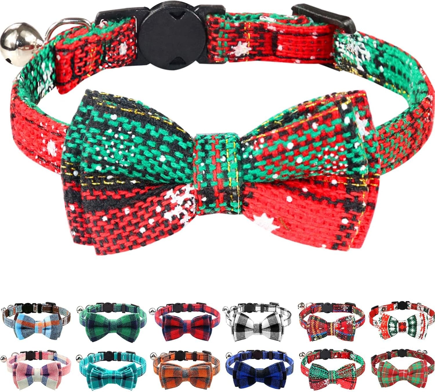 Upgraded Cat Collar with Bells, Breakaway Cat Collars with Bow Tie, 1 Pack Safety Plaid Kitten Collars