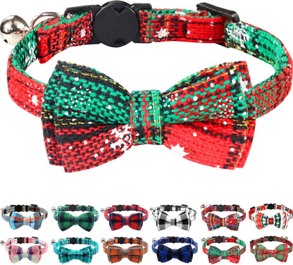 Upgraded Cat Collar with Bells, Breakaway Cat Collars with Bow Tie, 1 Pack Safety Plaid Kitten Collars