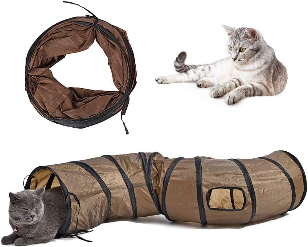 Cat Tunnel, Cat Tubes for Indoor Cats Collapsible Cat Play Toy for Puzzle Exercising Hiding Training and Running with a Red Fun Ball and 2 Holes (25&120Cm)