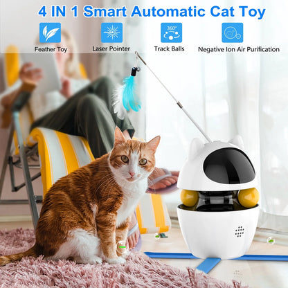 Automatic Cat Toy Interactive for Indoor, 3 in 1 Cat Interactive Laser Feather Toys 