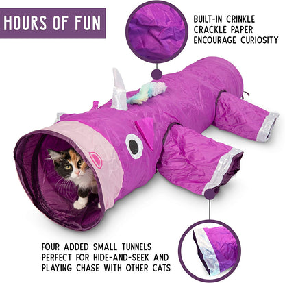 Magic Mewnicorn Multi Cat Tunnel Boredom Relief Toys with Crinkle Feather String Cats for Hiding Hunting and Resting