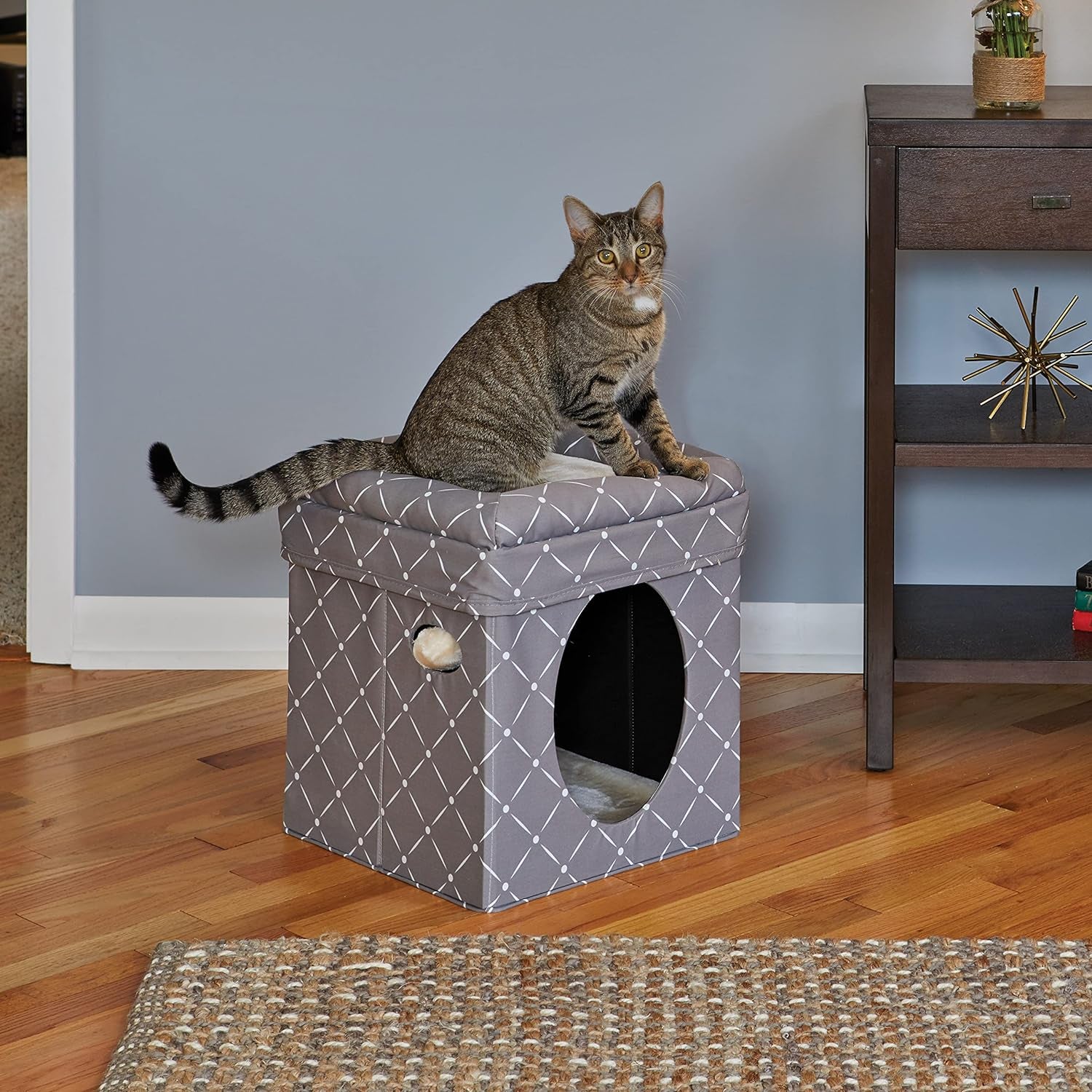 Cat Cube - Cat House / Cat Condo in Fashionable Mushroom Diamond Print