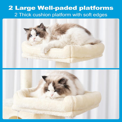 Large Multi-Level Cat Tree Condo Furniture with Sisal-Covered Scratching Posts, 2 Bigger Plush Condos, Perch Hammock for Kittens, Cats