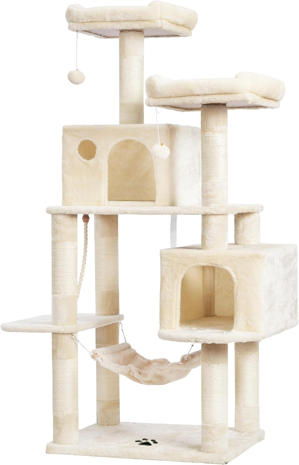 Large Multi-Level Cat Tree Condo Furniture with Sisal-Covered Scratching Posts, 2 Bigger Plush Condos, Perch Hammock for Kittens, Cats