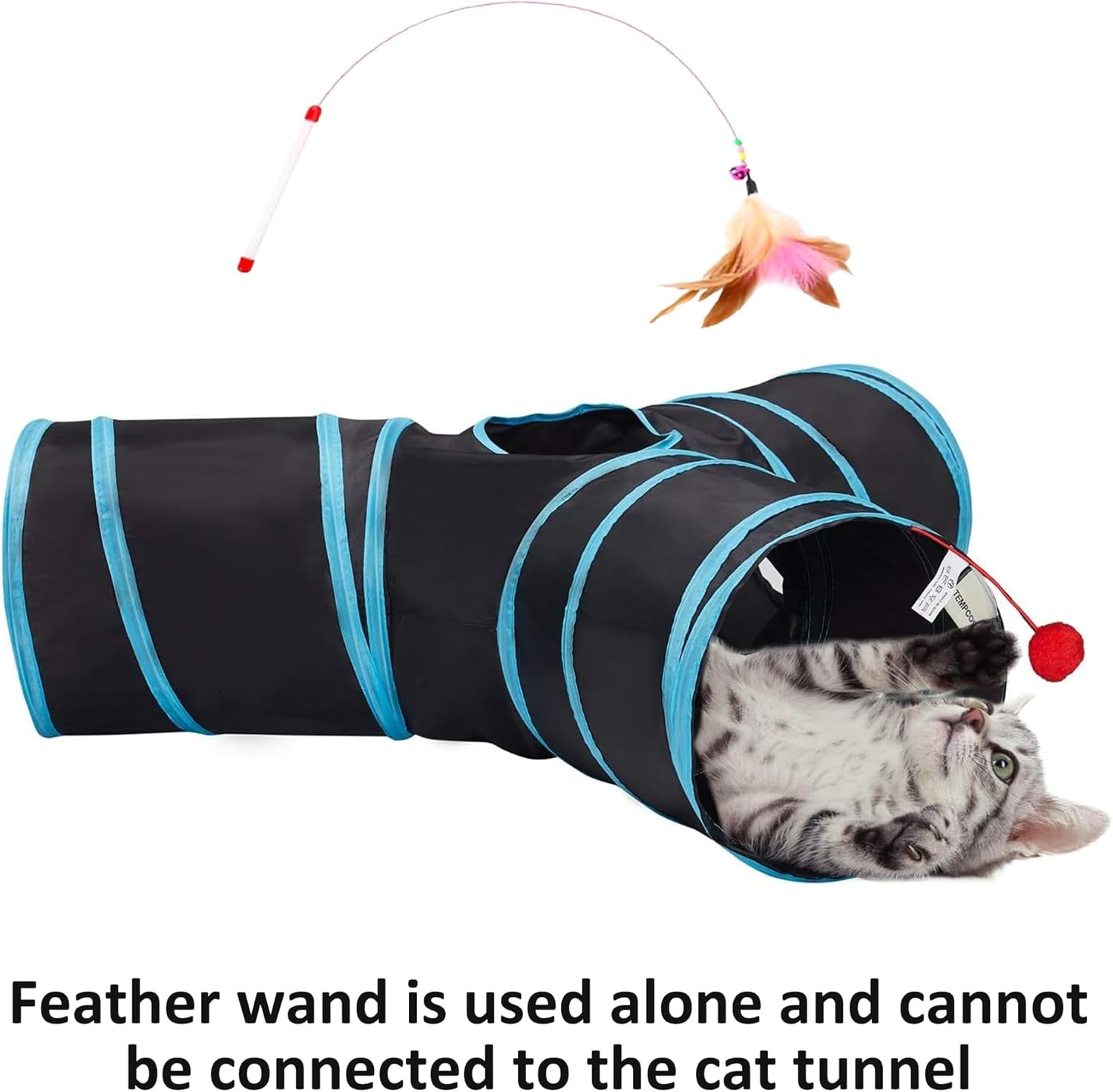 Pet Cat Tunnel Tube Toys 3 Way Collapsible, Tunnels for Indoor Cats, Kitty Bored Peek Hole Toy Ball