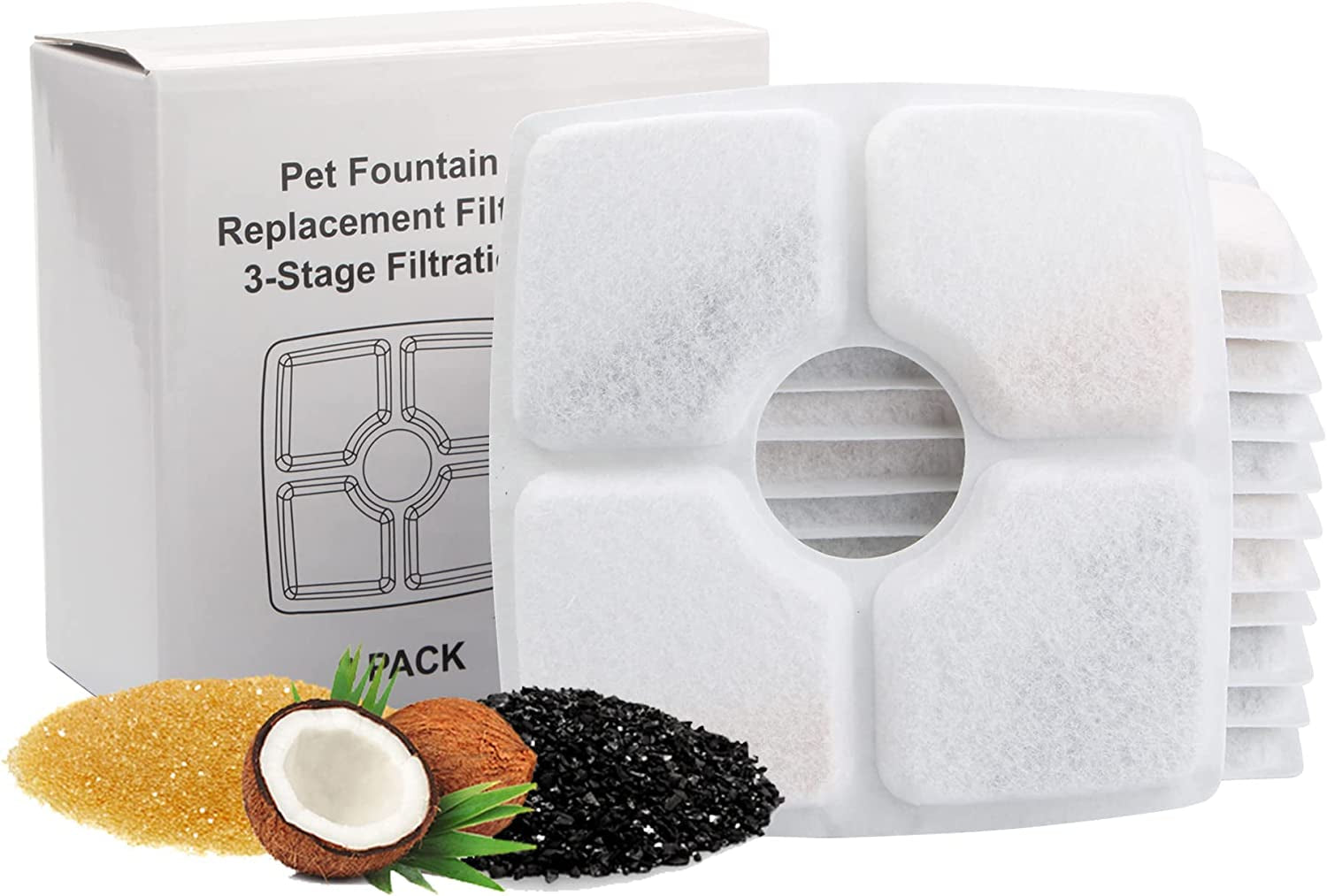 Cat Water Fountain Filter, Square Pet Water Fountain Filters Replacement for Cat Water Fountain in 84Oz/2.5L 