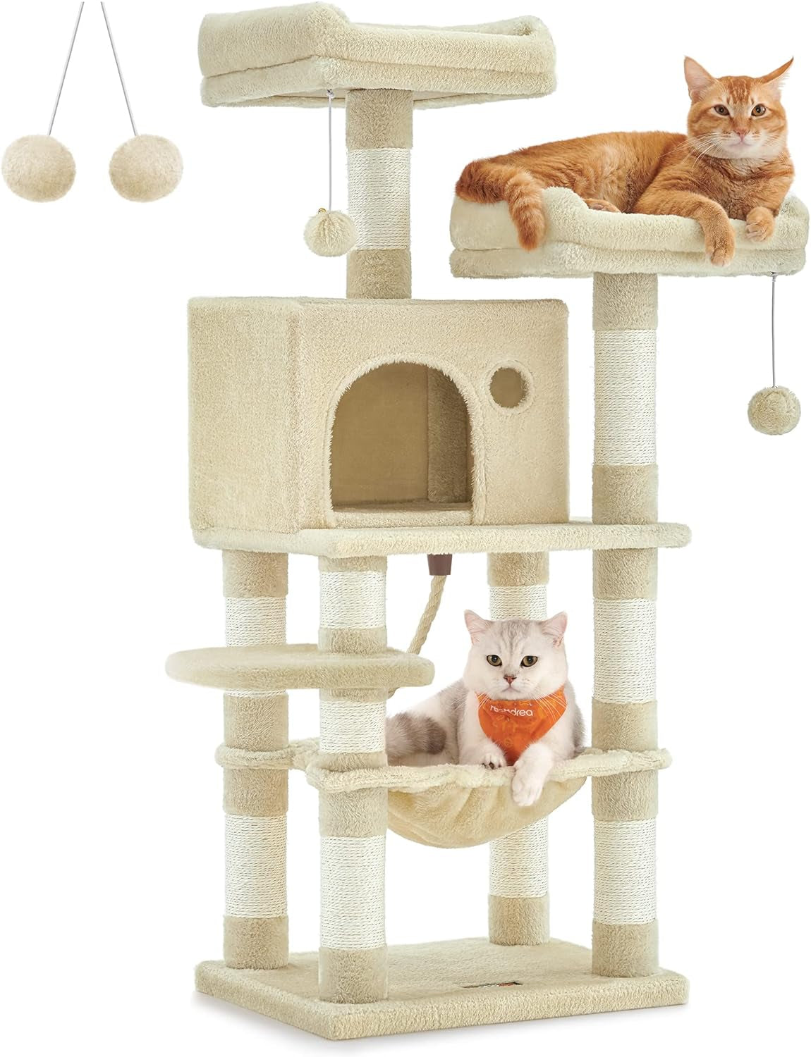 Cat Tree, Large Cat Tower, Cat Condo with Scratching Posts, Board, 2 Caves, 3 Plush Perches, Activity Center, 66.5 Inches