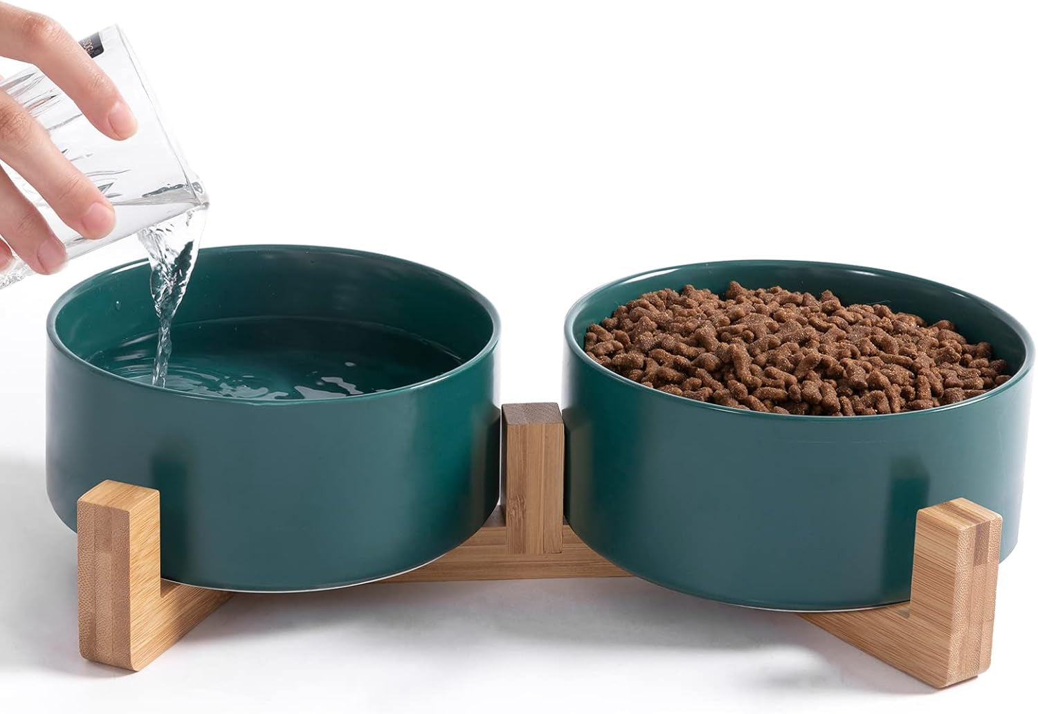 Cat Bowls, Ceramic Food and Water Bowls Set with Wood Stand