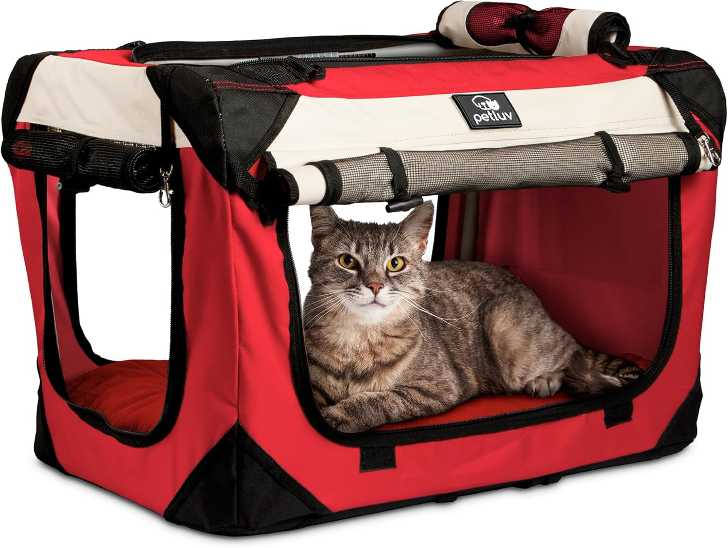 Cat & Dog Carrier for 2 Cats or Medium Dogs, Soft-Sided, Collapsible with Locking Zippers, Portable Travel Bag with Soft Bed