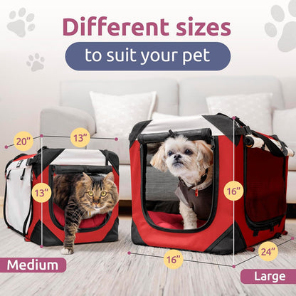 Cat & Dog Carrier for 2 Cats or Medium Dogs, Soft-Sided, Collapsible with Locking Zippers, Portable Travel Bag with Soft Bed