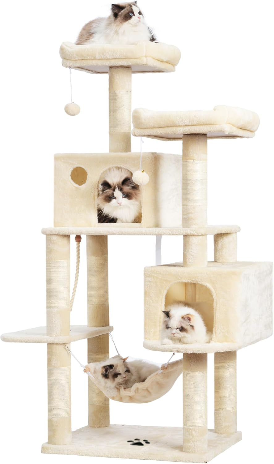 Large Multi-Level Cat Tree Condo Furniture with Sisal-Covered Scratching Posts, 2 Bigger Plush Condos, Perch Hammock for Kittens, Cats