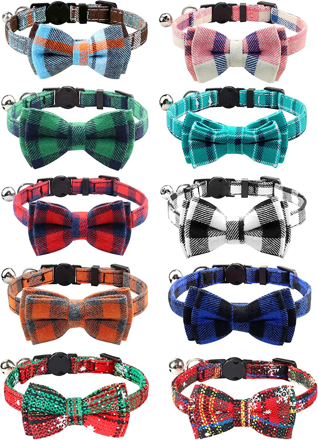 Upgraded Cat Collar with Bells, Breakaway Cat Collars with Bow Tie, 1 Pack Safety Plaid Kitten Collars