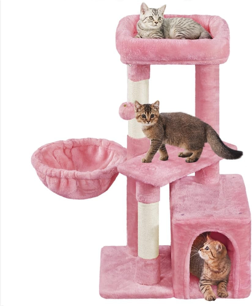 Cat Tree, 34In Cat Tower, Multi-Level Cat Condo with Extra Scratch Boards and Sisal Posts as Kitty Activity Center Cat Stand Tree for Indoor Cats