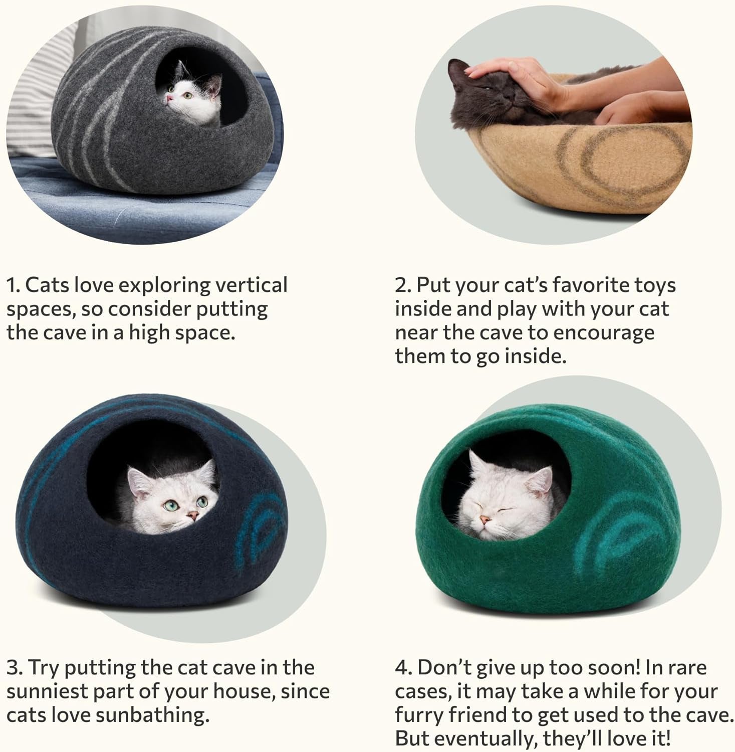 Cat Cave – Premium Felt Cat Bed for Indoor Cats, Handmade 100% Merino Wool