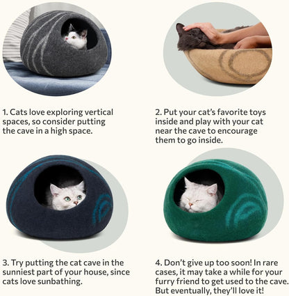 Cat Cave – Premium Felt Cat Bed for Indoor Cats, Handmade 100% Merino Wool